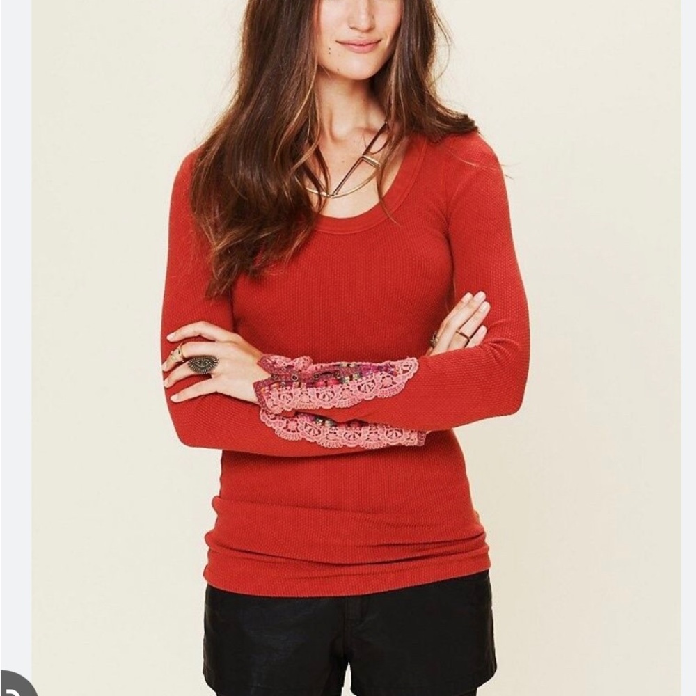 Free People Waffle Thermal with amazing cuff detail
